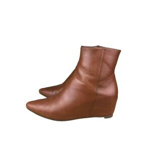 Aquatalia Boots Women's 8.5 Palmer Polished Calf Cognac Wedge Heel Leather